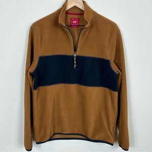 GAP Fleece Quarter Zip Pullover. Cognac and Navy Size M Preppy Varsity Academia